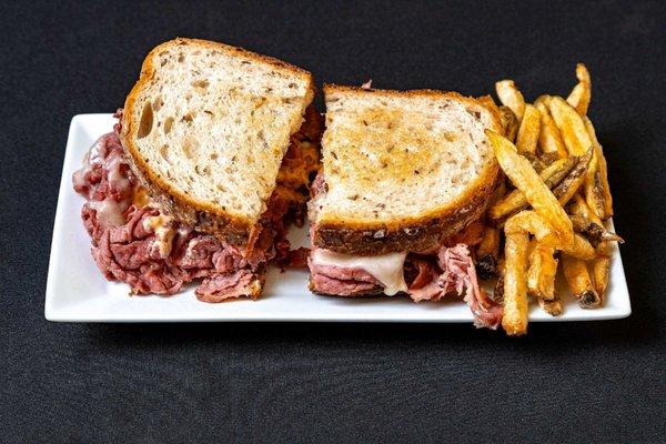 Mouth watering corned beef. Get it on rye or marble bread