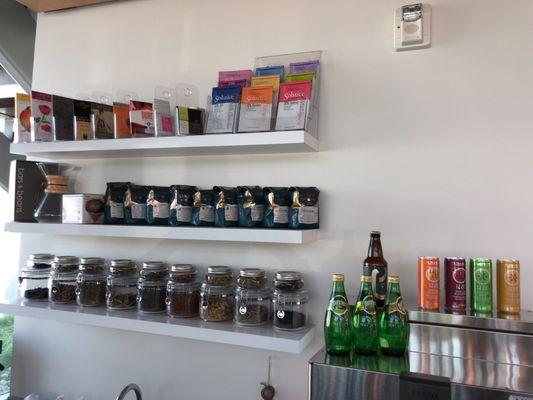 Coffee beans, tea leaves, chocolates and ready to drink beverages available.