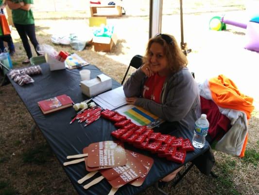 Lindy F volunteering at the Shavee scheduling table. #Shaving #StBaldricks. 100% of proceeds go to Childrens Cancer Research.
