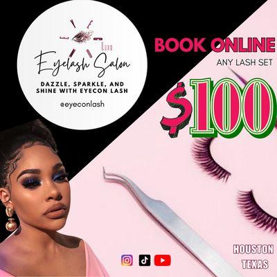 Discover the beauty of captivating eyelashes at EyeconLash Studio in Houston! For a limited time, take advantage of our $100 Lash Special Pr