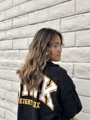 Hand painted balayage highlights.