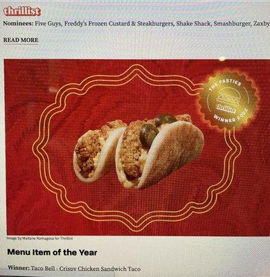 Menu Item of the Year, 2022: Taco Bell, Crispy Chicken Sandwich Taco