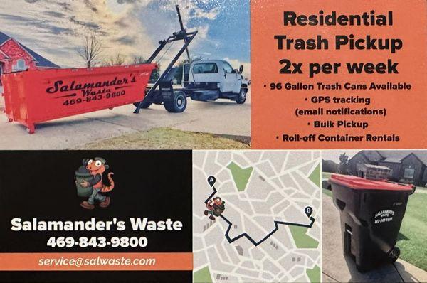 Roll Off Container Rentals 15 & 20 yards
Residential Trash Pickup 2x per week