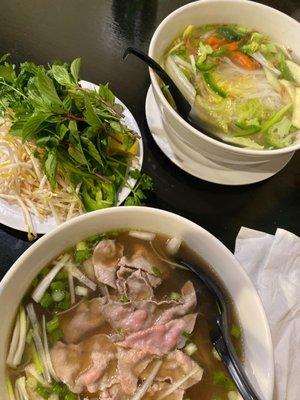 Beef pho and chicken pho