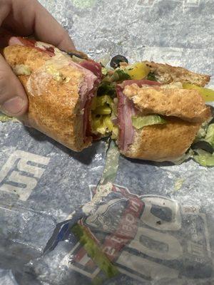 Not fully cut through cause wrapper was sit in process.