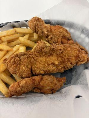 Chicken tenders. Fries are extra