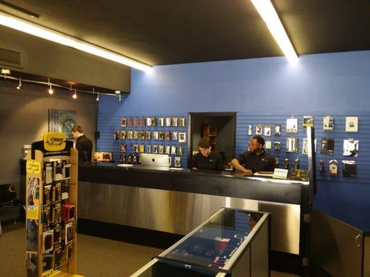 Three employees working.