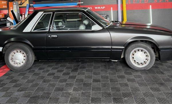Classic fox body mustang going with a very popular option, satin black from a gloss black . Transform your ride today !