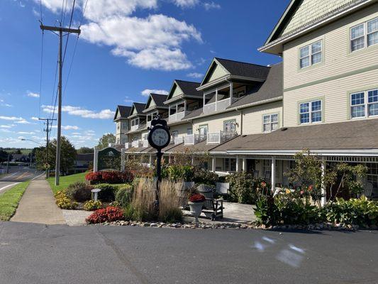 The clock in the front of the Inn