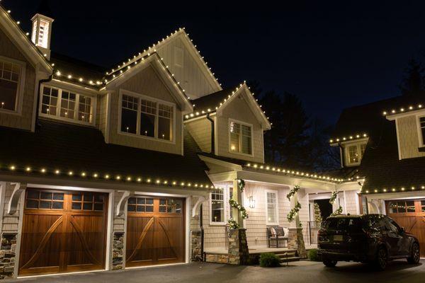 Warm white holiday lights installation