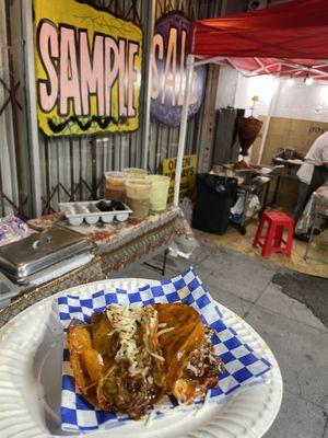Quesabirria tacos with Al pastor on the way. Highly recommended.
