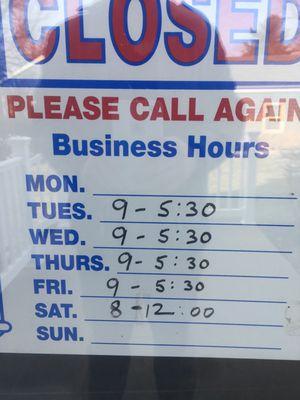 Hours as of December 2019