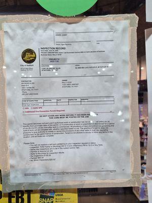 Posted Inspection record.