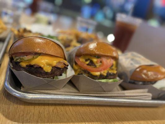 Double Bacon Cheeseburger, Bacon Cheeseburger, Green Chile Cheeseburger