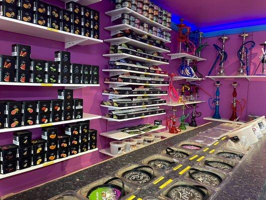 Hookah Station: pick prepackaged flavors or create your own by mixing flavors from the selection on the counter.