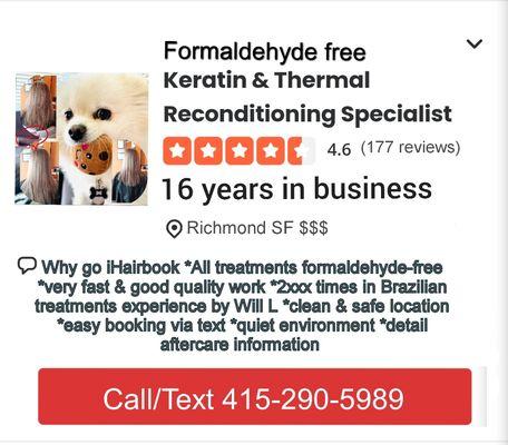 iHairbook formaldehyde free keratin specialist.