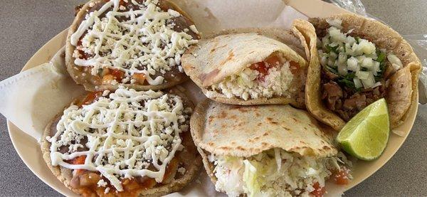 Picadas (left) Gorditas(center) tacos (right)