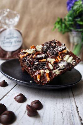 Our Bottom of the Bag brownies topped with potato chips, pretzels, and Oreo cookies!