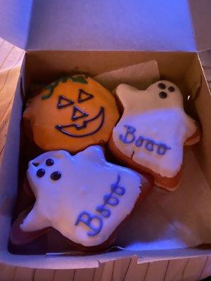 Halloween-Inspired, vanilla-frosted yeasted doughnut