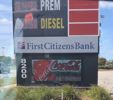 First Citizens Bank is in the same building as Andy's Gas Station.