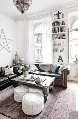 White Moroccan Leather Ottoman