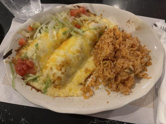 Chicken enchilada lunch with Spanish rice