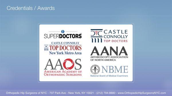 Orthopedic Hip Surgeons of NYC - Awards and Credentials