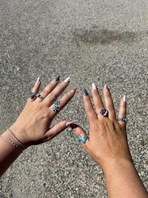 New rings from The Main Trading Post; left index, right thumb, and right pinky.