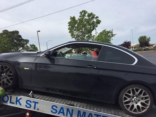 My car and dogs getting a ride on the flatbed