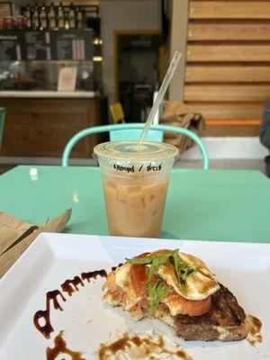 Caprese Toast & Iced Latte