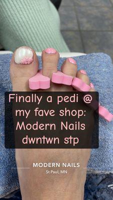 Pedicure, chrome gel polish, they will recreate any design you show them a picture of. Fast and friendly service.