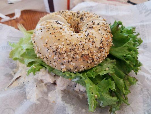 Tuna on an everything bagel.