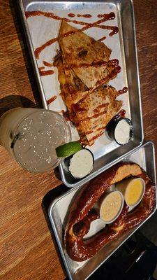 Pretzel and pulled pork quesadilla