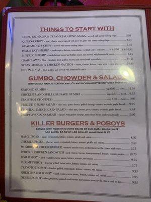 Menu as of 1-21-2021