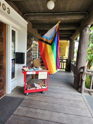 Entrance with $1.00 book cart