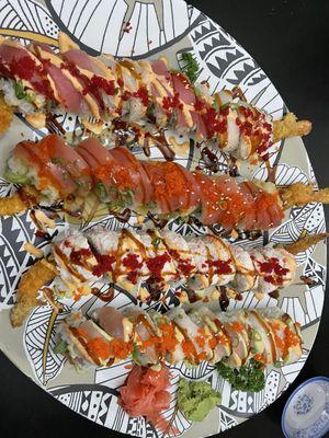 Top to bottom: special rolls Valentines roll Saint patty roll Easter roll Mama roll