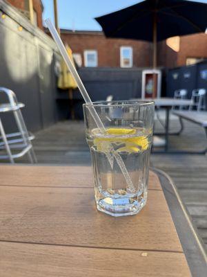 Tito's and soda with a lemon