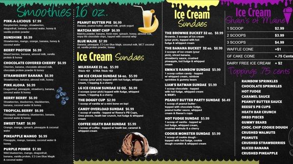 Smoothie & Ice Cream Menu