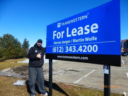 Chris is proud of how good Transwestern looks in this sign. S4S plaque on right post shows our pride in workmanship.