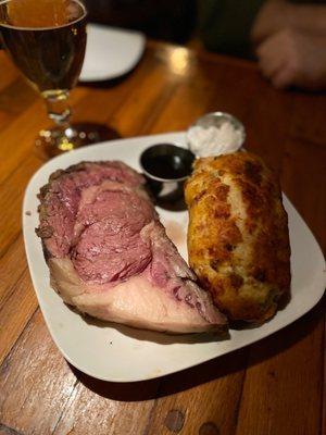Prime rib/ done medium, twice baked potato