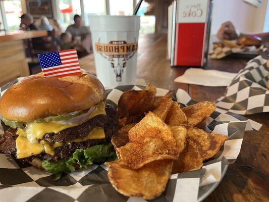 The All American burger and fries.
