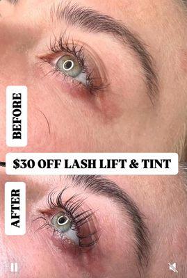 Lash Lift & Tint
(includes Lifting/Perming/Tinting Lashes)
