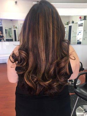 After, caramel tones to lighten up for summer + blowout