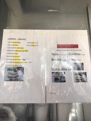 menu