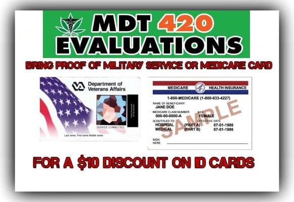 bring proof of military and medicare card for a $10 discount on ID cards :)