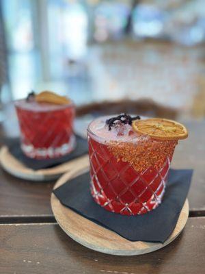 Hibiscus Margarita: Sweet, tangy, smoky--mezcal magic in a glass.