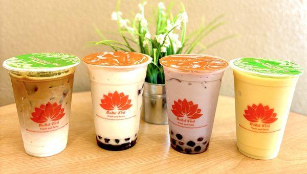 Phin Coconut Coffee, Coconut Smoothie, Taro (Ube) Smoothie, Mango Smoothie