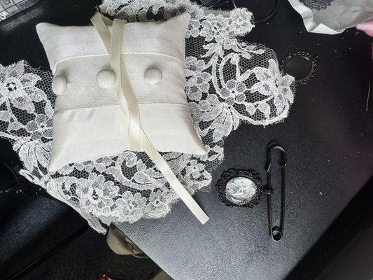 Keepsakes made from 1950s vintage wedding dress
