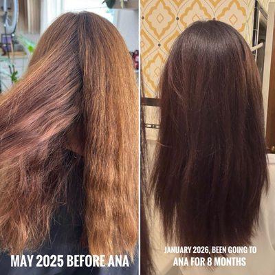 Before and after seeing Ana, photos taken 8 months apart