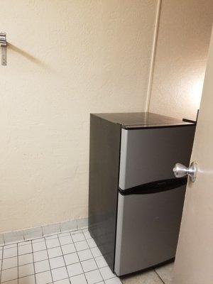 Miniature fridge inside rm #143